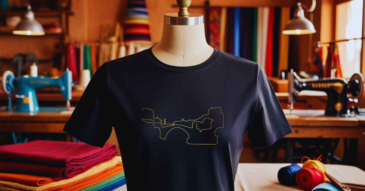 Crna pamučna majica s ilustracijom Starog mosta u Mostaru